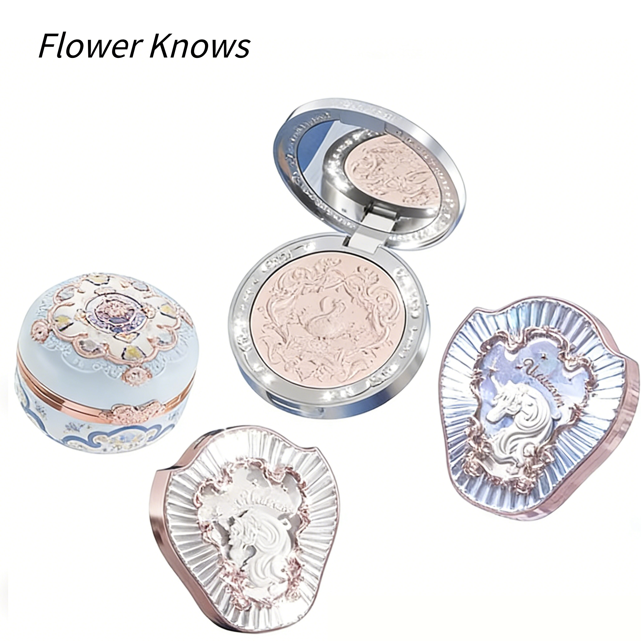 花知晓腮红 独角兽雪霜珍珠 膨胀紫哑光高光 自然显色 | Flower Knows Blush Unicorn Snow Frost Pearl Lavender Matte Highlighter Natural Pigment