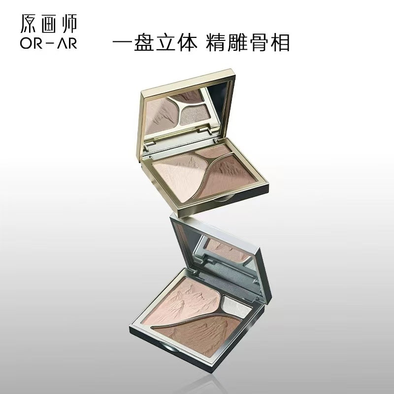 ORAR 原画师山立体修容盘一体盘 哑光细闪 鼻影阴影 脸部提亮闪粉|ORAR 3-in-1 Contour & Highlight Palette - Matte Sculpting & Shimmery Brightening Face Powder
