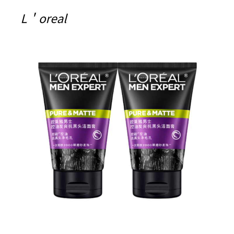 欧莱雅男士炭爽抗黑头洁面膏 控油去黑头|L'Oreal Men Expert Pure & Matte Anti-Blackhead Cleanser
