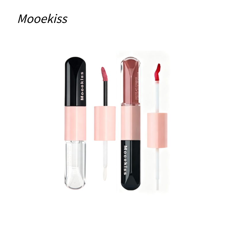Mooekiss 木柯诗双头唇釉 镜面水光精华 口红哑光唇泥 不易沾杯唇蜜|Mooekiss Dual-Ended Lip Gloss - Matte Lip Mud & Mirror Water Gloss, Long-Lasting Non-Stick Cup, Hydrating Lip Glow Oil
