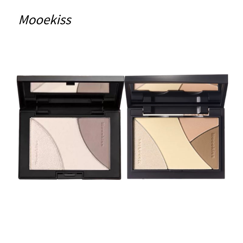 Mooekiss 木柯诗三色修容盘 哑光高光一体盘 化妆师专用 鼻影阴影侧影 立体提亮|Mooekiss 3-Color Contour Palette, All-in-One Matte Highlighter, Bronzer & Nose Shadow, Multi-use Sculpting Powder for Face, Professional Makeup